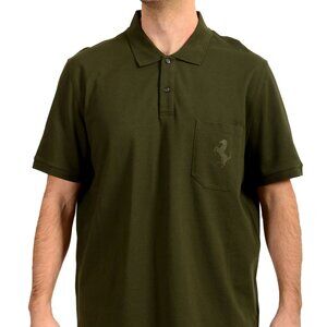 Scuderia Ferrari Men's Olive Green Piquet Short Sleeve Polo Shirt US 2XL IT 56